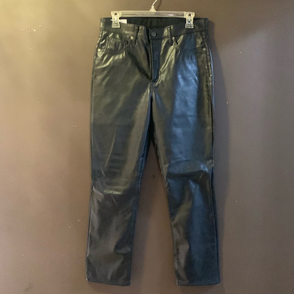 GAP women’s Vintage slim high rise black pants faux leather size 30 / 10R